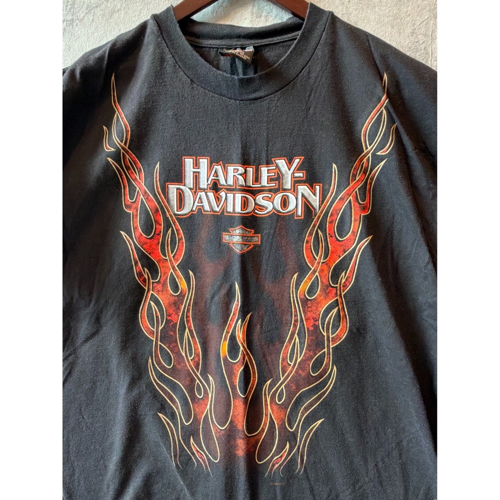 Harley Davidson 1996 Flame Tee Mens XL Black Vintage USA Made Hanes RK Stratman